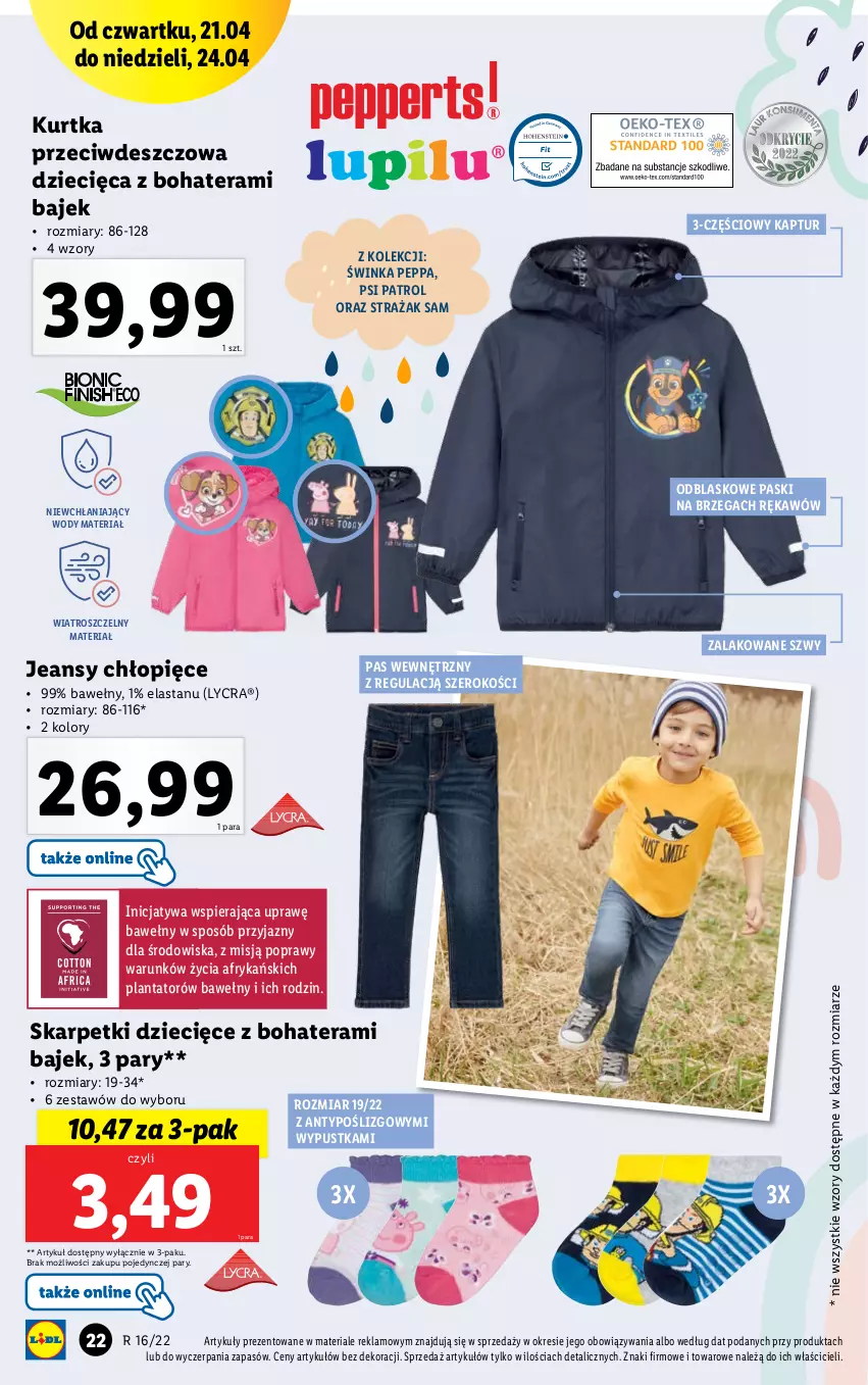 Gazetka promocyjna Lidl - GAZETKA - ważna 19.04 do 24.04.2022 - strona 24 - produkty: Dzieci, Inka, Karp, Kurtka, Psi Patrol, Skarpetki, Tera