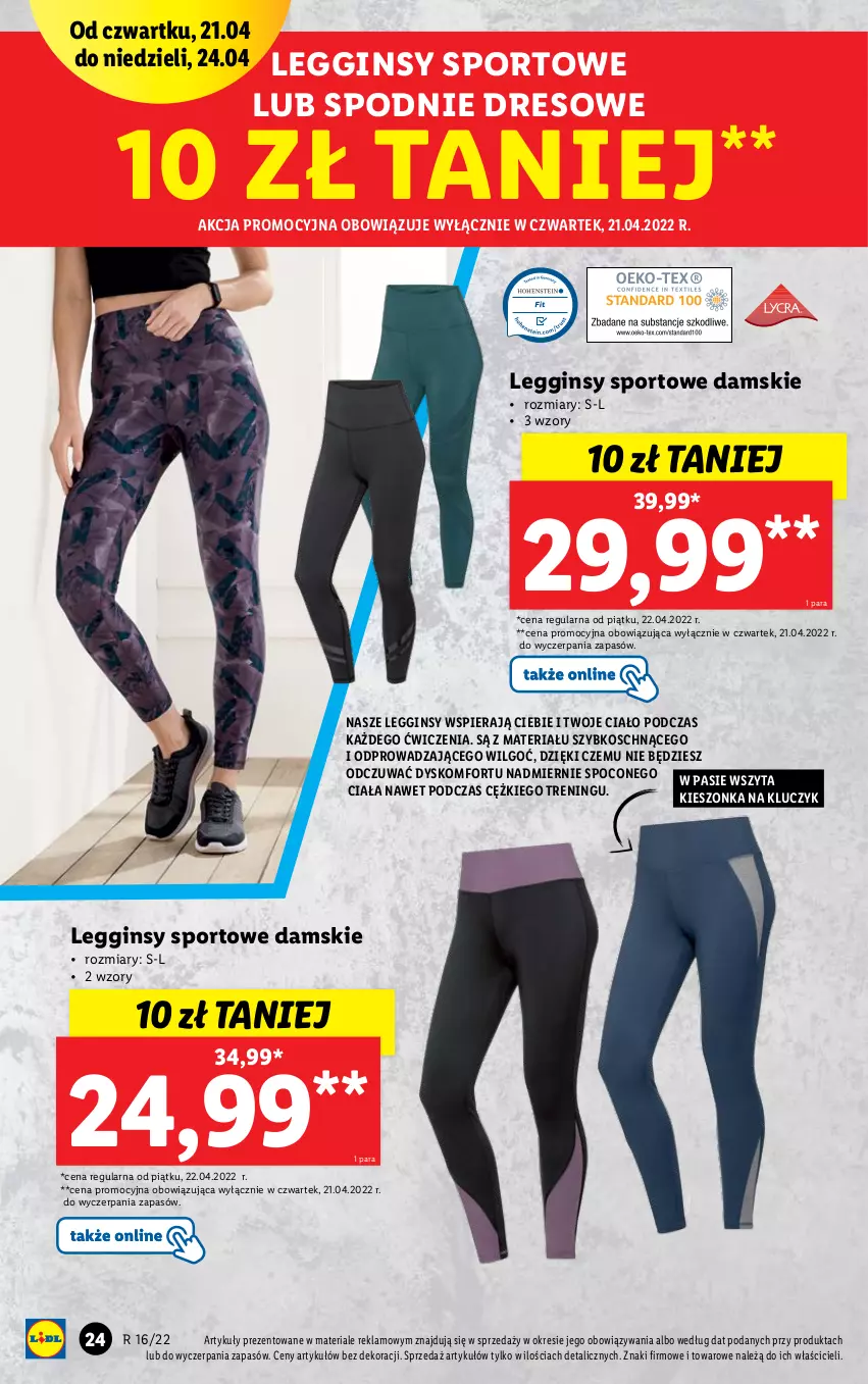 Gazetka promocyjna Lidl - GAZETKA - ważna 19.04 do 24.04.2022 - strona 26 - produkty: Dres, Gin, Legginsy, LG, Por, Spodnie, Spodnie dresowe, Sport