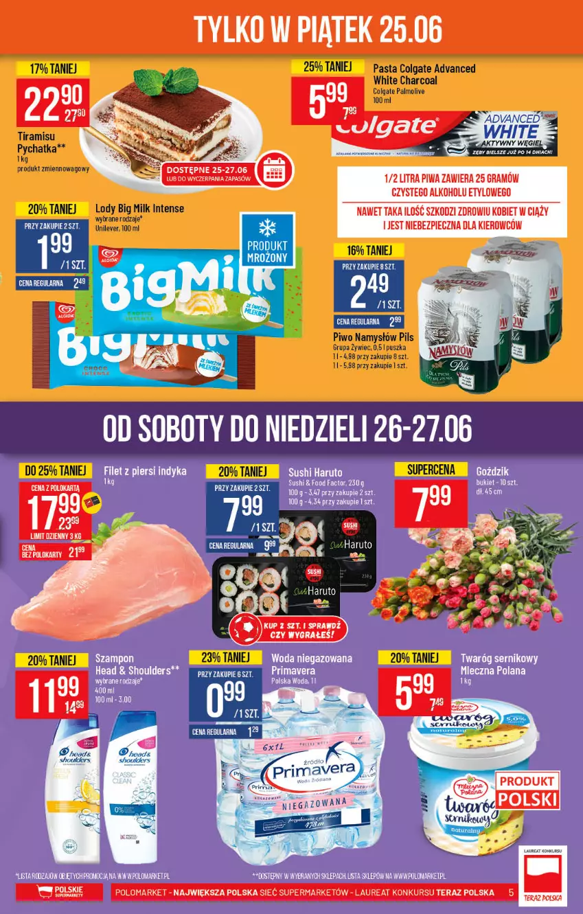 Gazetka promocyjna PoloMarket - Gazetka pomocyjna - ważna 23.06 do 29.06.2021 - strona 5 - produkty: Big Milk, Bukiet, Colgate, Fa, LANA, LG, Lody, Namysłów, Palmolive, Piwo, Sushi, Woda