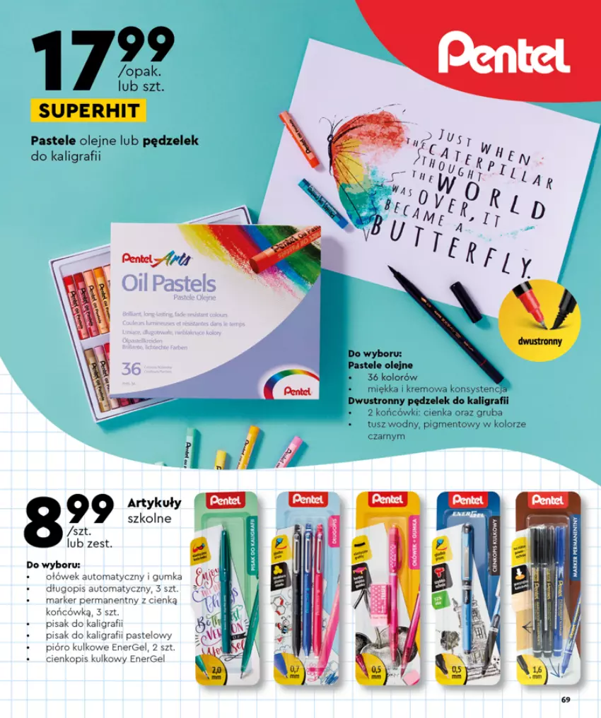 Gazetka promocyjna Biedronka - oferta od 1.08 - ważna 01.08 do 01.09.2022 - strona 69 - produkty: Długopis, Gra, Marker, Olej, Pastele olejne, Tusz