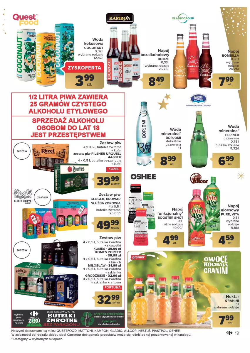 Gazetka promocyjna Carrefour - Gazetka Światowe smaki na talerzu - ważna 06.12 do 24.12.2022 - strona 19 - produkty: Booster, Gin, Gra, Karp, Kokos, LANA, Moda, Napój, Napój bezalkoholowy, Nektar, Oshee, Piast, Pilsner Urquell, Por, Pur, Skarpetki, STP, Szklanka, Woda, Woda mineralna