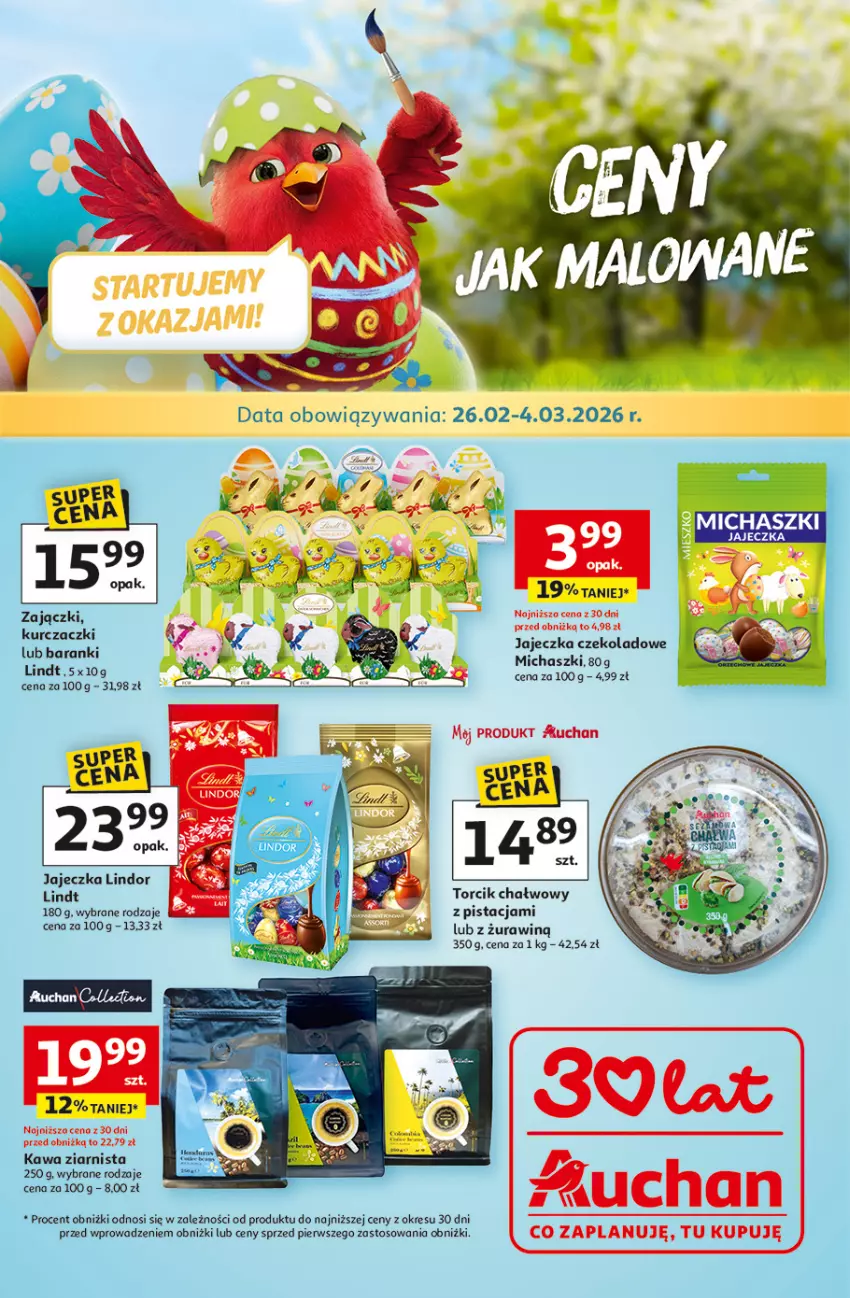 Gazetka promocyjna Auchan - Gazetka Ceny Jak Malowane Hipermarket Auchan - ważna 26.02 do 04.03.2026 - strona 1 - produkty: Kawa, Kawa ziarnista, Lindor, Lindt