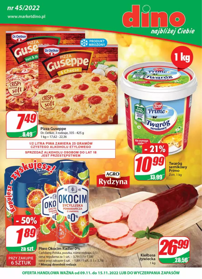 Gazetka promocyjna Dino - Gazetka - ważna 09.11 do 15.11.2022 - strona 1 - produkty: Carlsberg, Dr. Oetker, JBL, Koc, Pizza, Twaróg, Zott