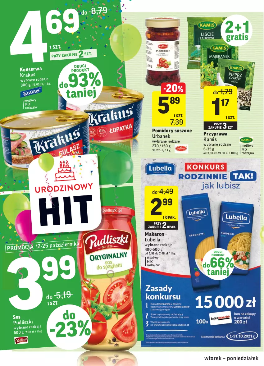 Gazetka promocyjna Intermarche - Gazetka promocyjna - ważna 12.10 do 18.10.2021 - strona 34 - produkty: Bell, Bella, Gra, Kamis, Lubella, Makaron, Pomidory, Pudliszki, Ser, Sos