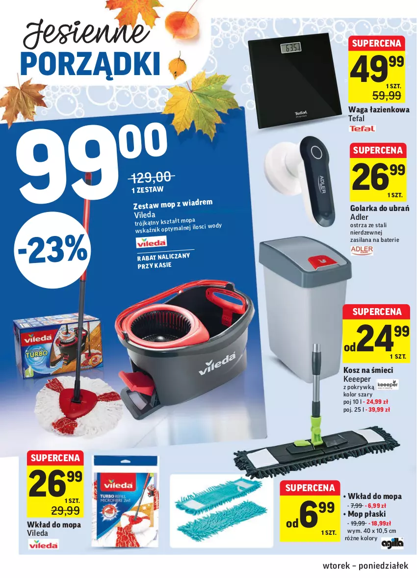 Gazetka promocyjna Intermarche - Gazetka promocyjna - ważna 12.10 do 18.10.2021 - strona 44 - produkty: Fa, Golarka, Kosz, LANA, Mop, Por, Silan, Tefal, Vileda, Waga, Waga łazienkowa, Wkład do mopa