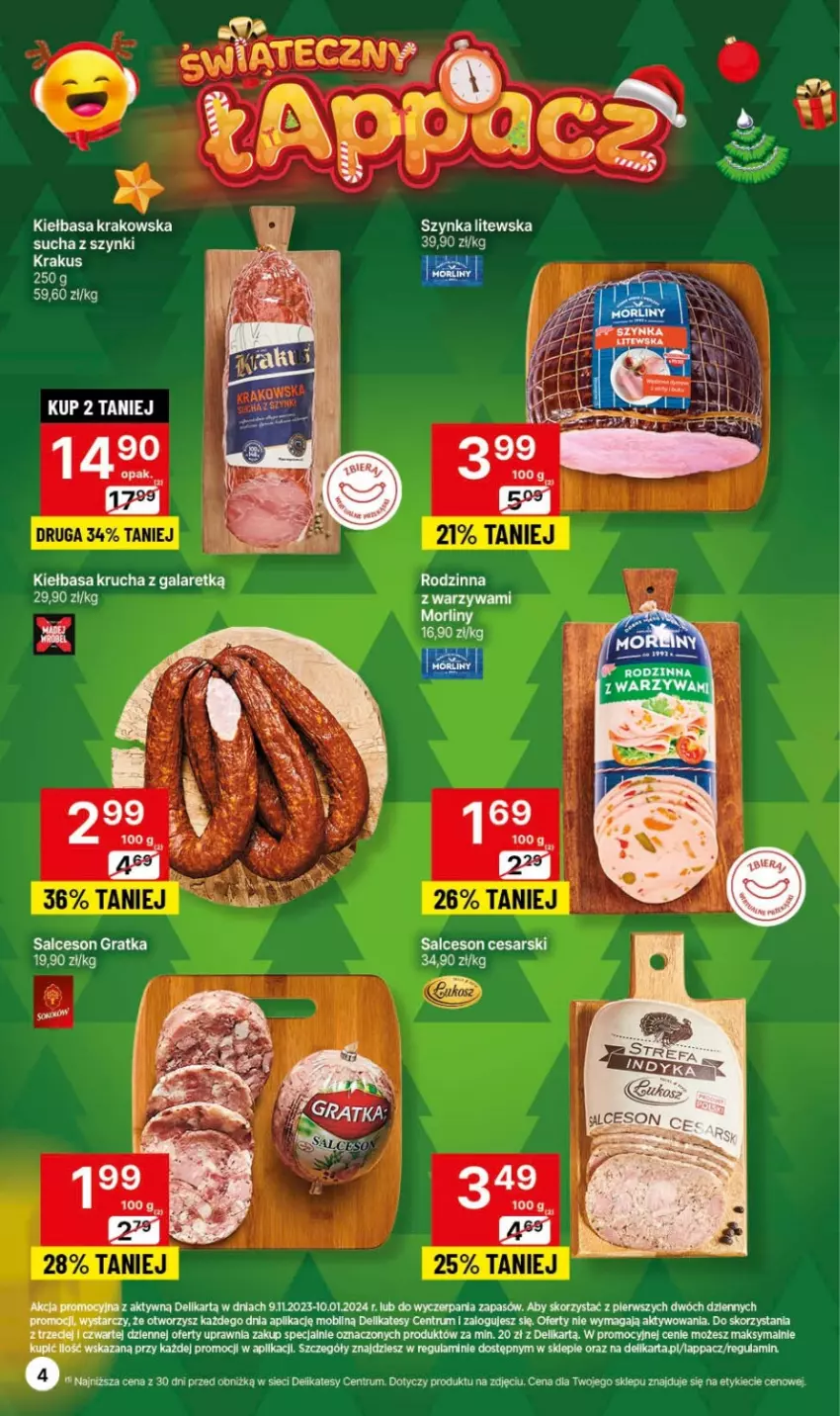 Gazetka promocyjna Delikatesy Centrum - Gazetka DC45 czw-sr - ważna 16.11 do 22.11.2023 - strona 4 - produkty: Dell, Gra, Kiełbasa, Kiełbasa krakowska, Krakus, Mobil, Rum, Salceson, Szynka