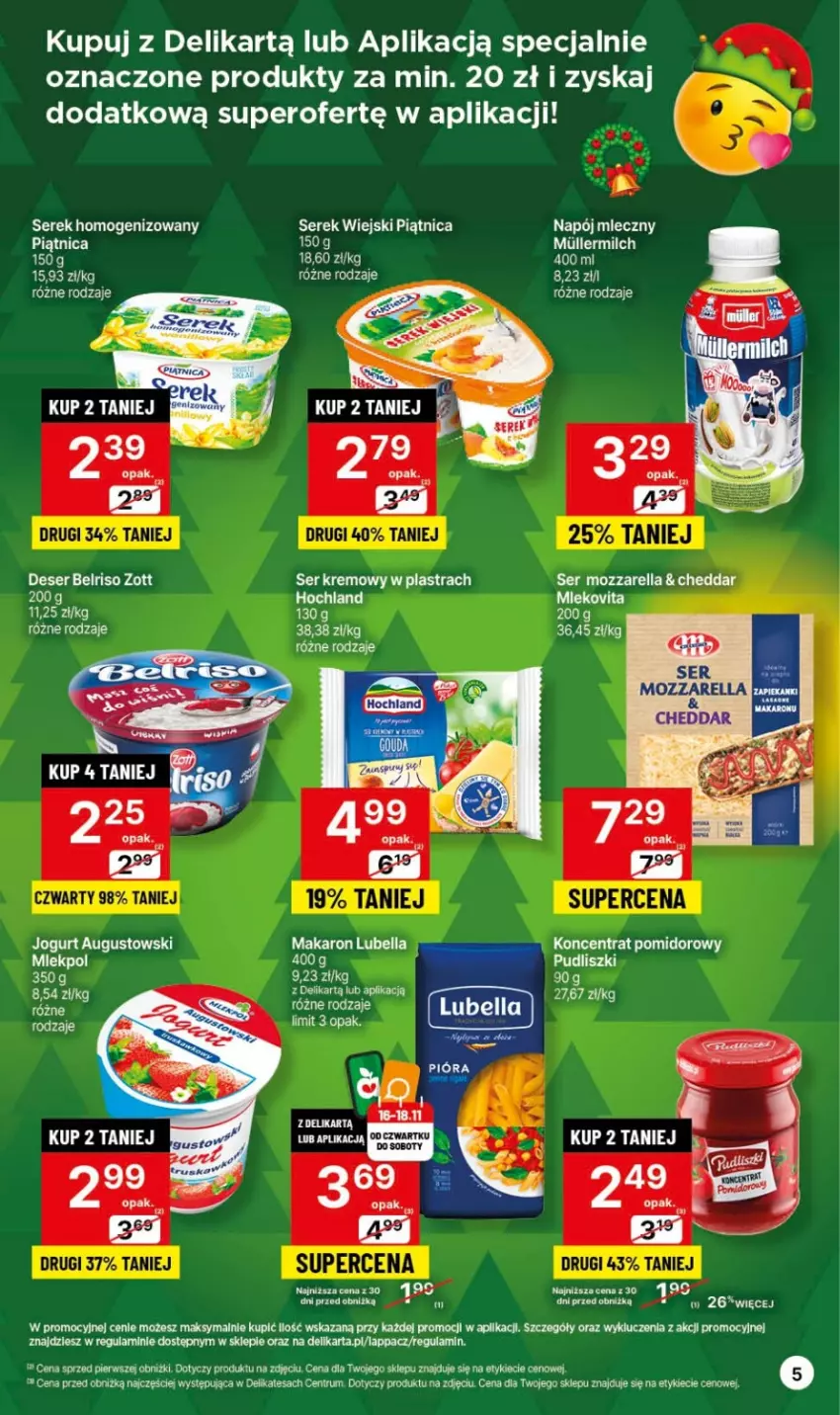 Gazetka promocyjna Delikatesy Centrum - Gazetka DC45 czw-sr - ważna 16.11 do 22.11.2023 - strona 5 - produkty: Belriso, Cheddar, Deser, EPEE, Jogurt, LG, Mozzarella, Piątnica, Pudliszki, Rum, Ser, Serek, Serek homogenizowany, Serek wiejski, Zott