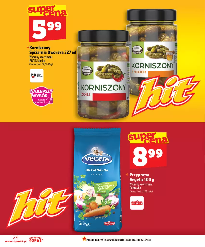 Gazetka promocyjna Topaz - Gazetka - ważna 16.07 do 22.07.2026 - strona 24 - produkty: Korniszony, Top, Vegeta