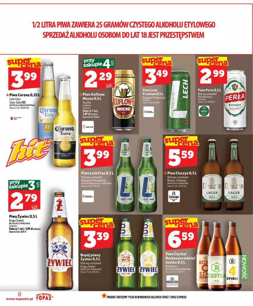 Gazetka promocyjna Topaz - Gazetka - ważna 16.07 do 22.07.2026 - strona 8 - produkty: Coca-Cola, Kosz, Napój, Piwo, Pur, Top