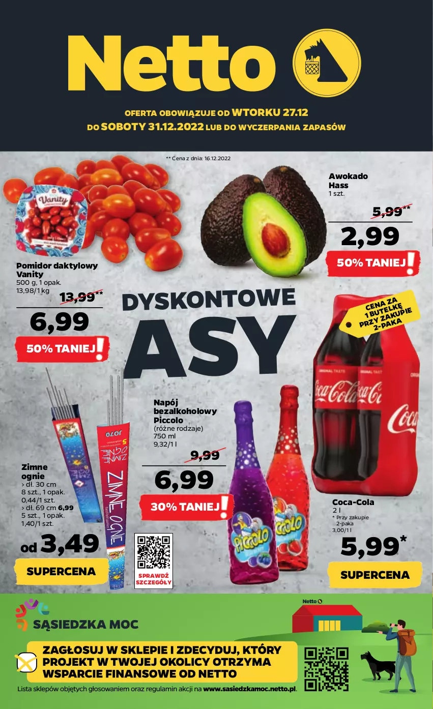 Gazetka promocyjna Netto - Artykuły spożywcze - ważna 27.12 do 31.12.2022 - strona 1 - produkty: Coca-Cola, Gra, Kawa, Kawa mielona, Kurczak, Napój, Napój bezalkoholowy, Piwa, Piwo, Siatka, Tyskie