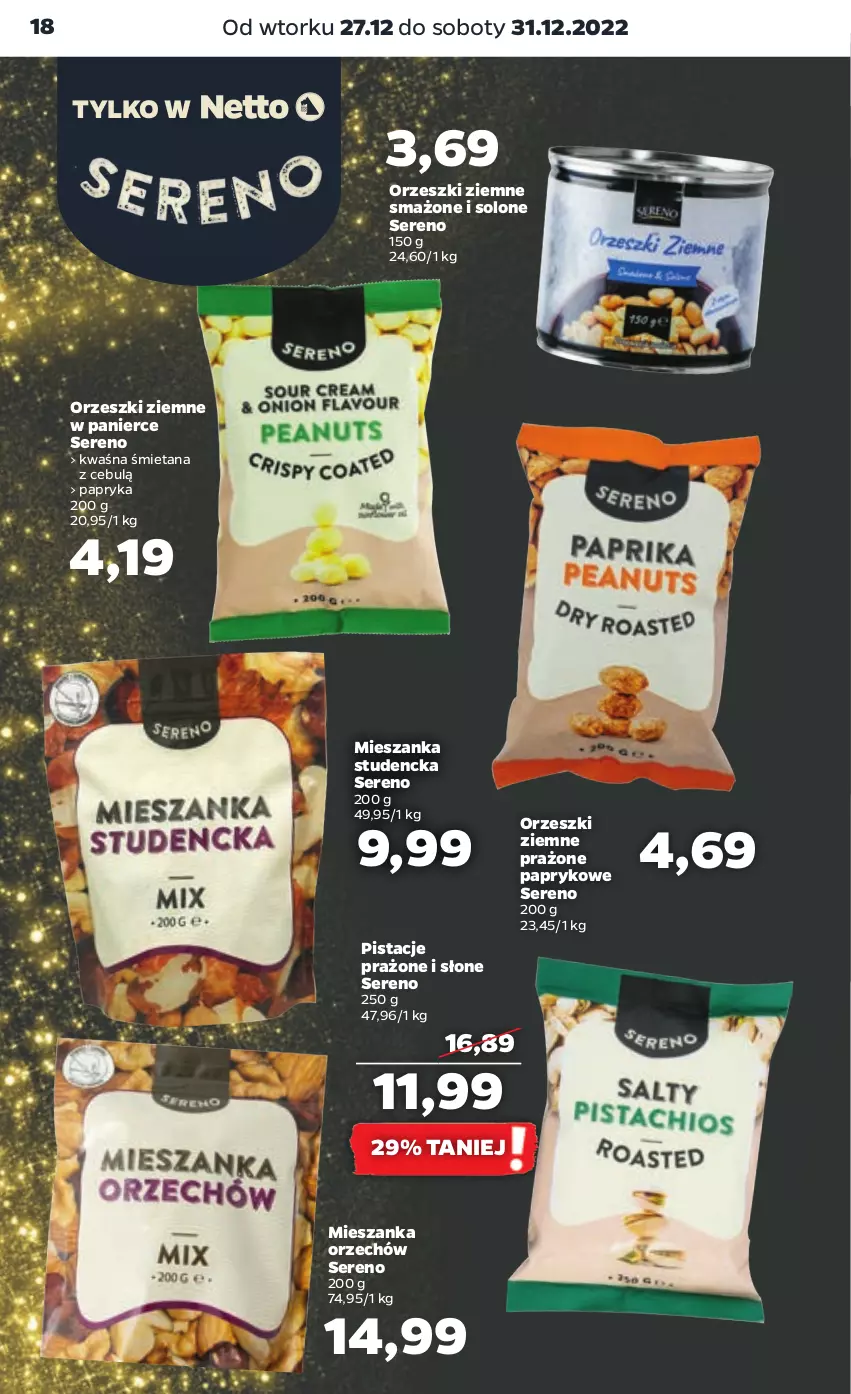 Gazetka promocyjna Netto - Artykuły spożywcze - ważna 27.12 do 31.12.2022 - strona 18 - produkty: Mieszanka studencka, Orzeszki, Orzeszki ziemne, Papryka, Pistacje, Ser