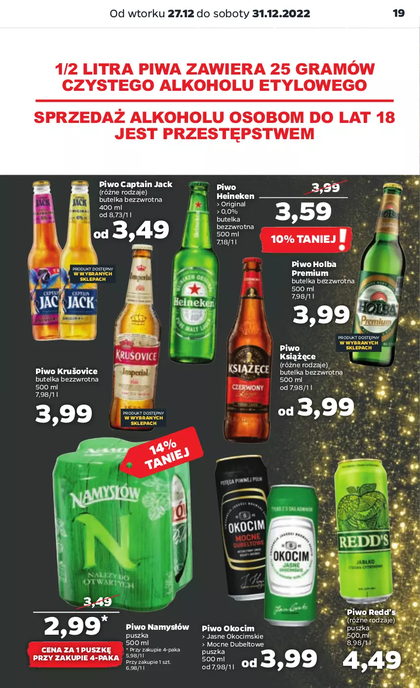 Gazetka promocyjna Netto - Artykuły spożywcze - ważna 27.12 do 31.12.2022 - strona 19 - produkty: Captain Jack, Gin, Gra, Heineken, Koc, Książęce, Namysłów, Okocim, Piwa, Piwo