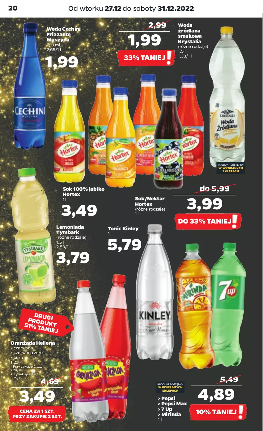 Gazetka promocyjna Netto - Artykuły spożywcze - ważna 27.12 do 31.12.2022 - strona 20 - produkty: Hellena, Hortex, LANA, Lemoniada, Mirinda, Mus, Nektar, Oranżada, Pepsi, Pepsi max, Sok, Szyna, Tymbark, Woda