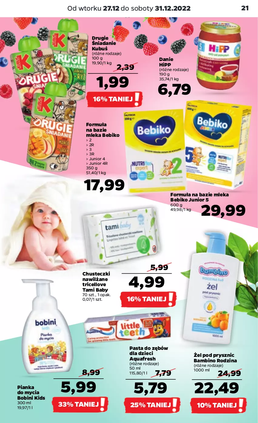 Gazetka promocyjna Netto - Artykuły spożywcze - ważna 27.12 do 31.12.2022 - strona 21 - produkty: Aquafresh, Bebiko, Chusteczki, Dzieci, HiPP, Kubuś, Pasta do zębów