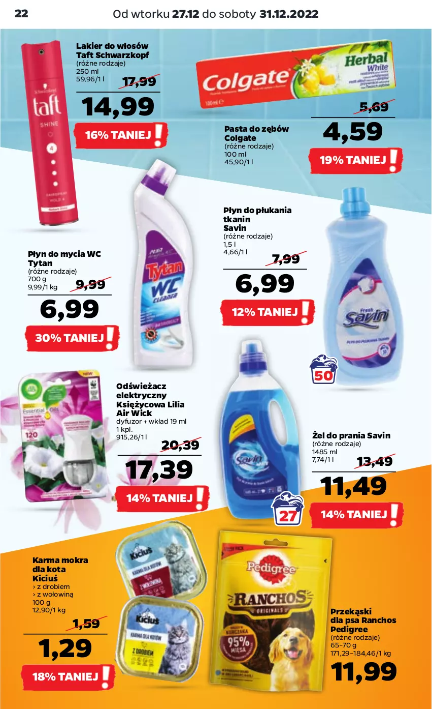 Gazetka promocyjna Netto - Artykuły spożywcze - ważna 27.12 do 31.12.2022 - strona 22 - produkty: Air Wick, Colgate, Lakier, Lakier do włosów, LG, Pasta do zębów, Pedigree, Płyn do mycia, Płyn do płukania, Przekąski dla psa, Schwarzkopf, Taft, Tytan