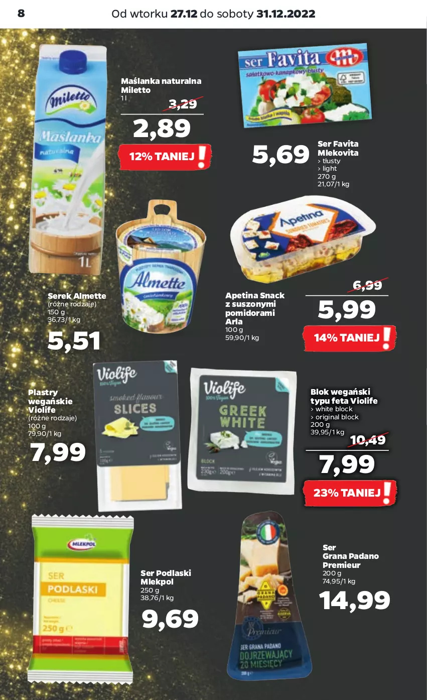 Gazetka promocyjna Netto - Artykuły spożywcze - ważna 27.12 do 31.12.2022 - strona 8 - produkty: Almette, Fa, Favita, Feta, Gin, Gra, Maślanka, Mleko, Mlekovita, Podlaski, Ser, Serek