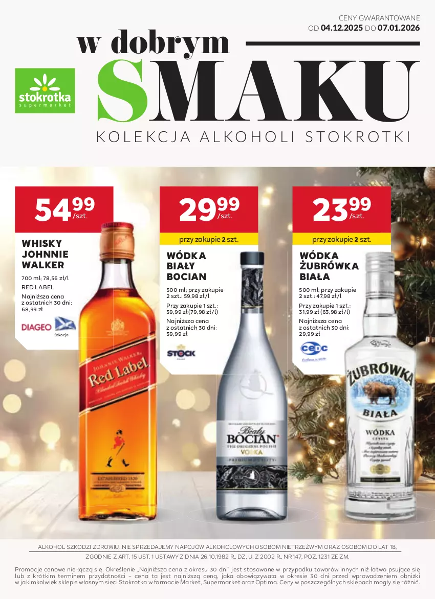 Gazetka promocyjna Stokrotka - W dobrym smaku! - ważna 04.12.2025 do 07.01.2026 - strona 1 - produkty: Biały Bocian, Johnnie Walker, Koc, Optima, Whisky, Wódka