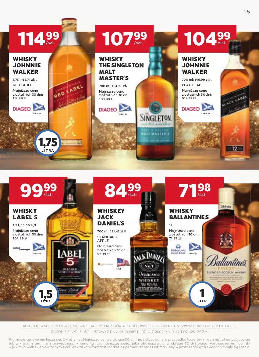 Gazetka promocyjna Stokrotka - W dobrym smaku! - ważna 04.12.2025 do 07.01.2026 - strona 15 - produkty: Johnnie Walker, Koc, Lack, Optima, Whiskey, Whisky