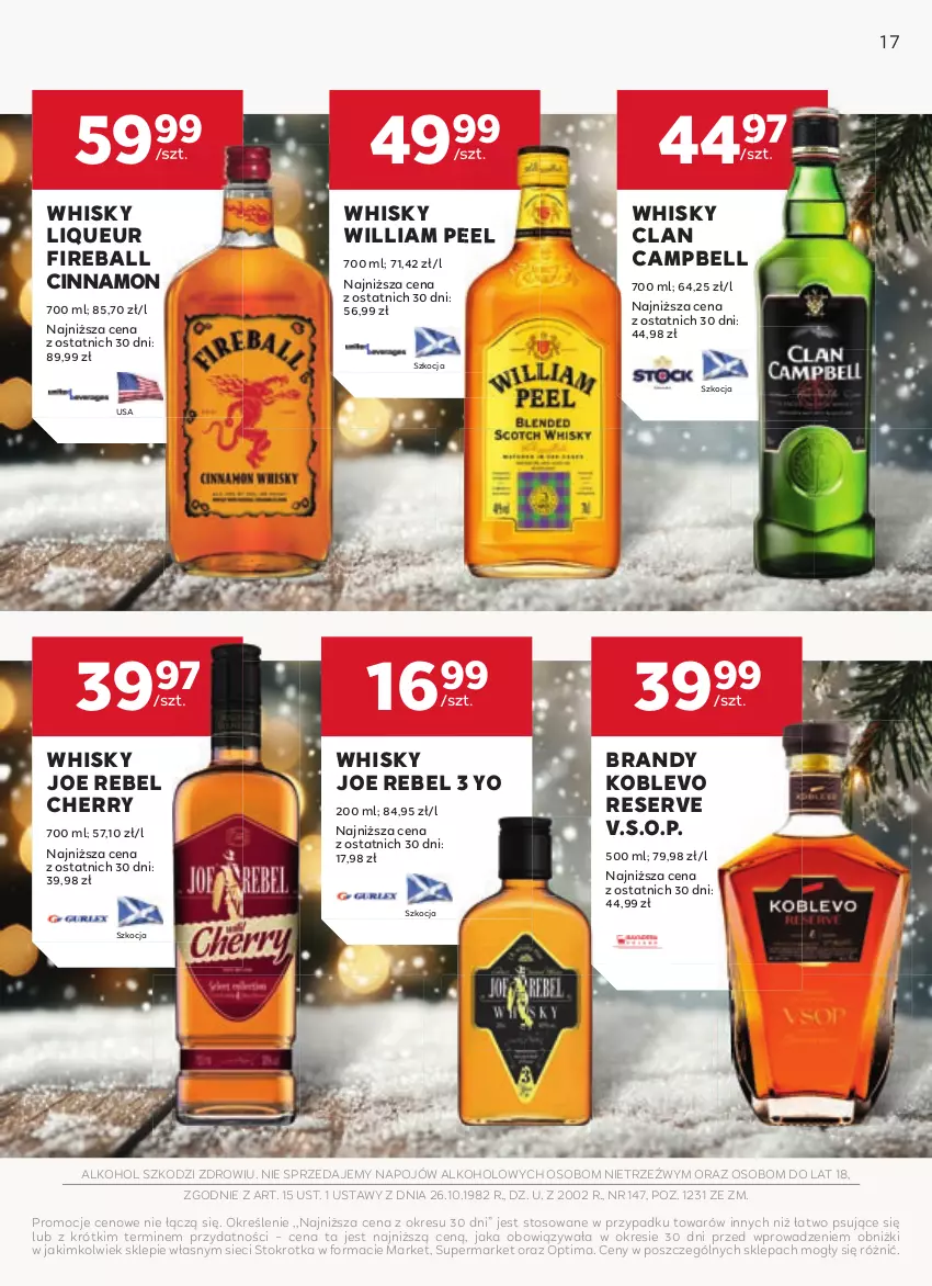Gazetka promocyjna Stokrotka - W dobrym smaku! - ważna 04.12.2025 do 07.01.2026 - strona 17 - produkty: Bell, Brandy, Koc, Optima, Ser, Whisky