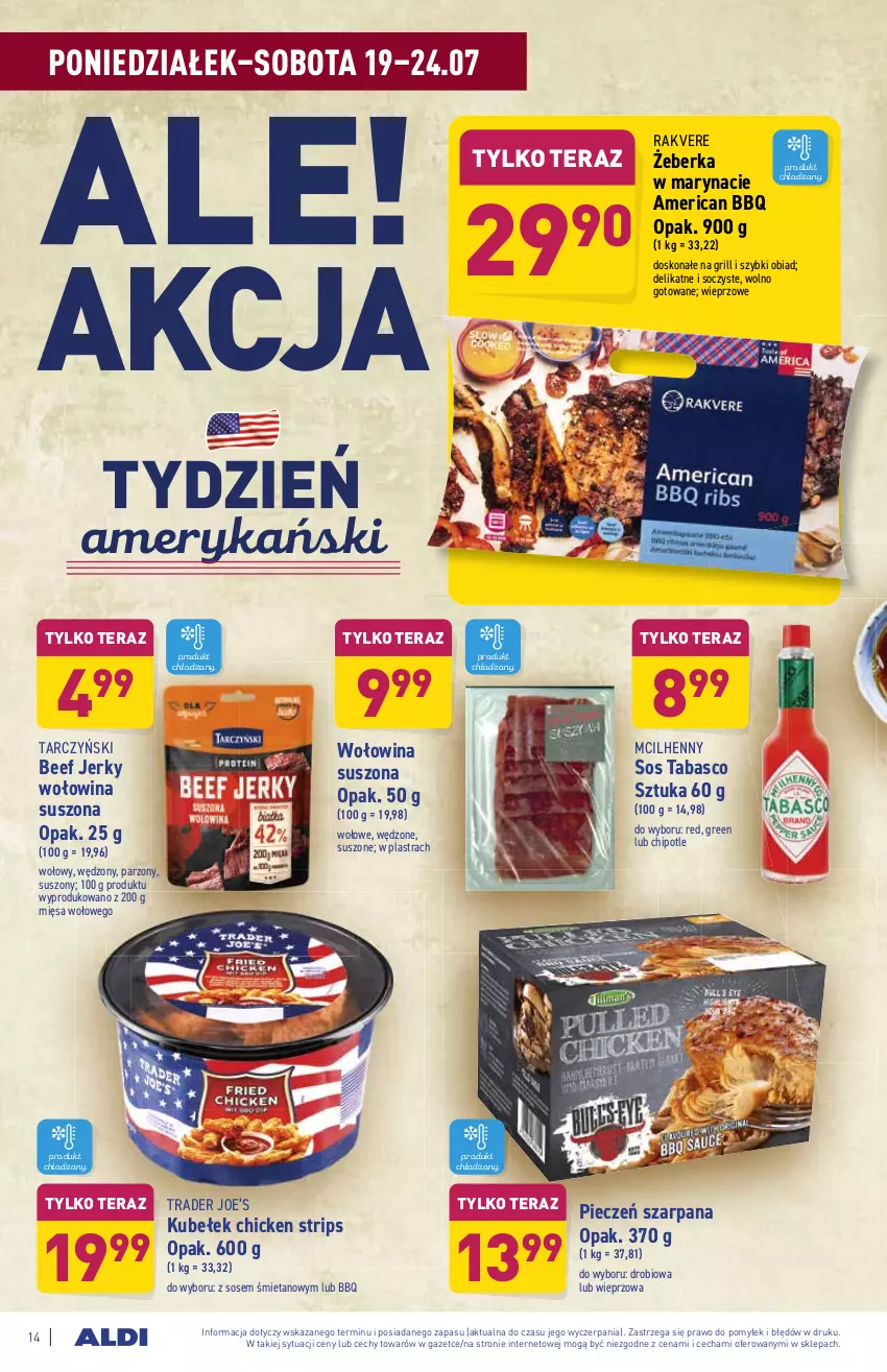 Gazetka promocyjna Aldi - ważna 19.07 do 24.07.2021 - strona 14 - produkty: Grill, Jerky, Piec, Sos, Sos tabasco, Tarczyński, Tera, Wołowina