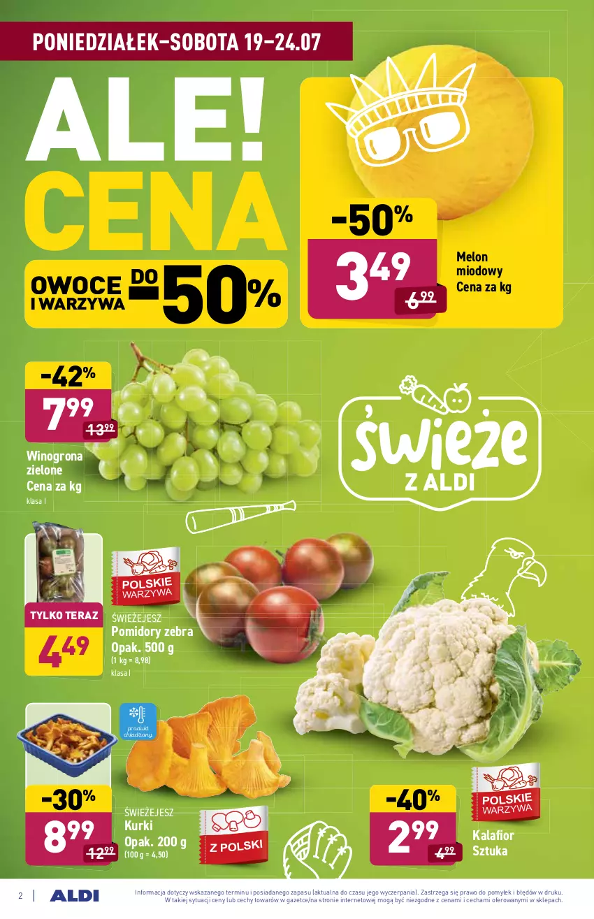 Gazetka promocyjna Aldi - ważna 19.07 do 24.07.2021 - strona 2 - produkty: Kalafior, Melon, Owoce, Pomidory, Tera, Warzywa, Wino, Winogrona