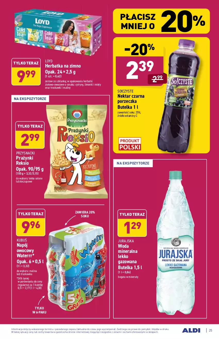 Gazetka promocyjna Aldi - ważna 19.07 do 24.07.2021 - strona 25 - produkty: Cytryny, Kubuś, Loyd, Maliny, Napój, Nektar, Por, Przysnacki, Sok, Tera, Truskawki, Woda, Woda mineralna