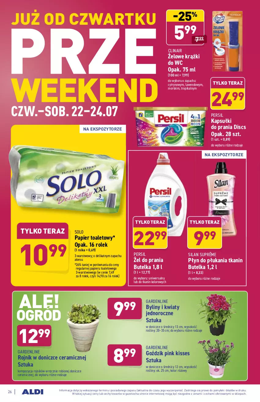 Gazetka promocyjna Aldi - ważna 19.07 do 24.07.2021 - strona 26 - produkty: Clin, Kapsułki do prania, Papier, Papier toaletowy, Persil, Płyn do płukania, Por, Silan, Sok, Tera