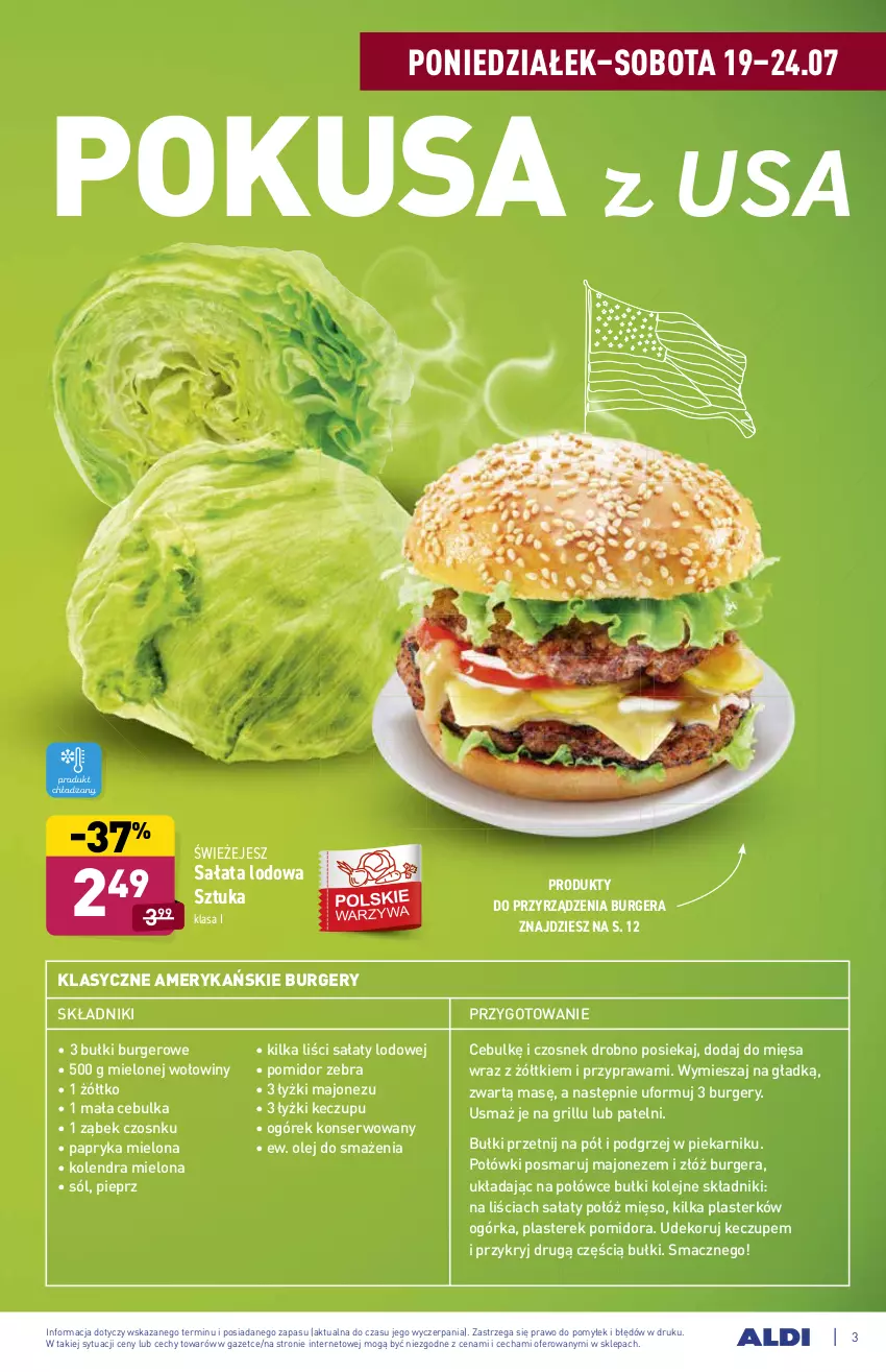 Gazetka promocyjna Aldi - ważna 19.07 do 24.07.2021 - strona 3 - produkty: Burger, Czosnek, Grill, Kolendra, Majonez, Mięso, Ogórek, Olej, Papryka, Piekarnik, Pieprz, Sałat, Sałata lodowa, Ser, Sól