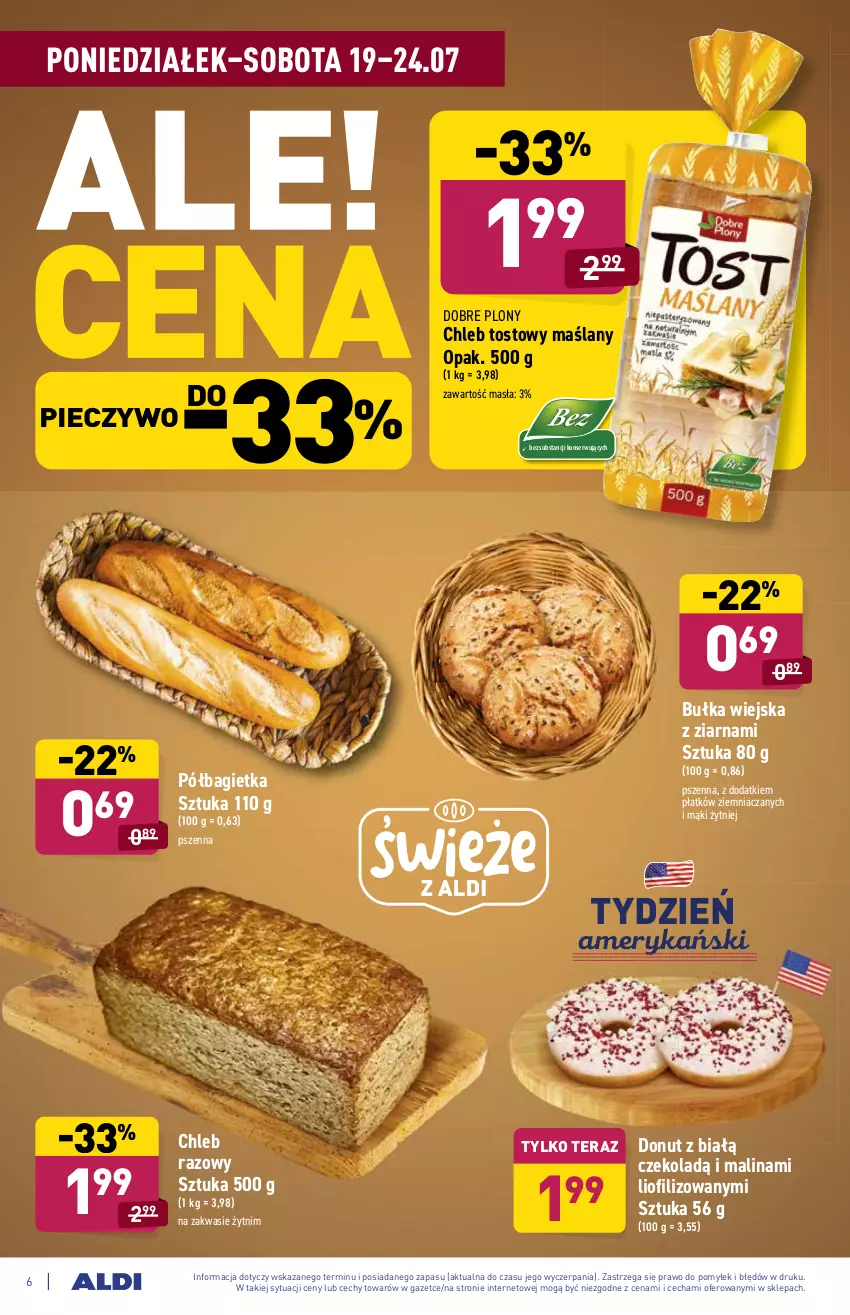 Gazetka promocyjna Aldi - ważna 19.07 do 24.07.2021 - strona 6 - produkty: Bagietka, Bułka, Chleb, Chleb tostowy, Donut, Piec, Pieczywo, Półbagietka, Ser, Tera