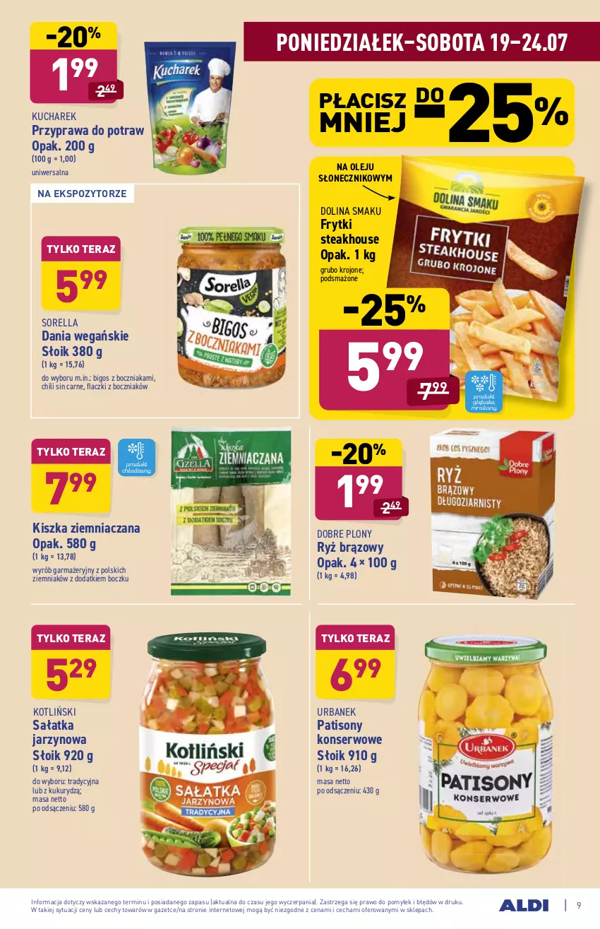 Gazetka promocyjna Aldi - ważna 19.07 do 24.07.2021 - strona 9 - produkty: Bigos, Boczniak, Frytki, Kucharek, Olej, Przyprawa do potraw, Ryż, Sałat, Sałatka, Ser, Sony, Tera