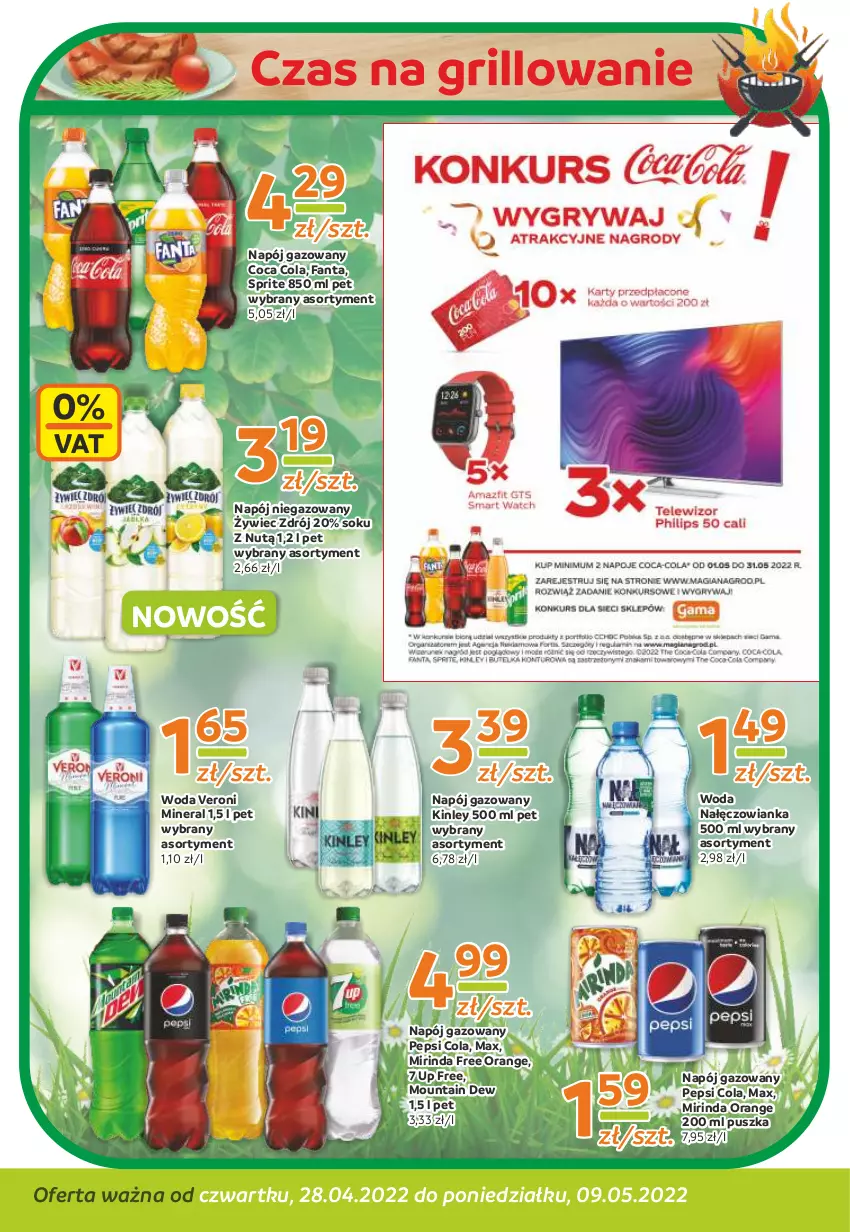 Gazetka promocyjna Gama - Gazetka Gama - ważna 09.05.2022 do 28.04.2023 - strona 10 - produkty: Fa, Fanta, Grill, Mirinda, Nałęczowianka, Napój, Napój gazowany, Napój niegazowany, Pepsi, Sok, Sprite, Woda