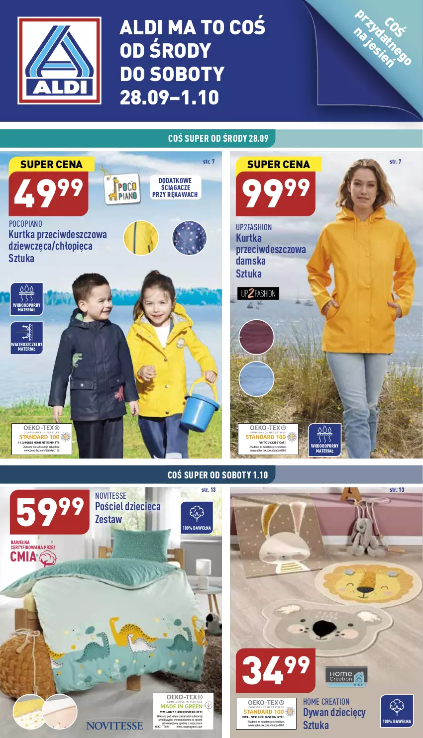 Gazetka promocyjna Aldi - Zaplanuj zakupy wcześniej - ważna 28.09 do 01.10.2022 - strona 1 - produkty: Dywan, Dzieci, Fa, Kawa, Kurtka, Pocopiano, Por, Pościel, Wełna