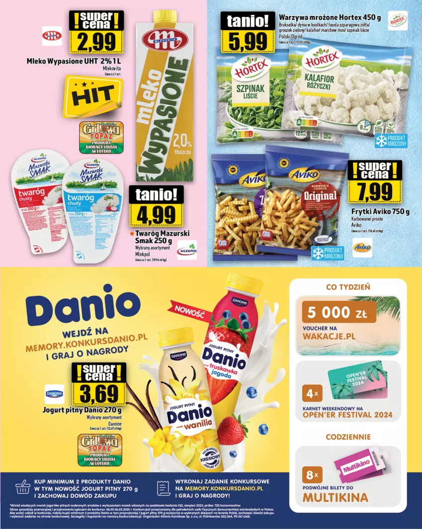 Gazetka promocyjna Topaz - Gazetka - ważna 16.05 do 22.05.2024 - strona 13 - produkty: Brukselka, Danio, Fa, Fasola, Fasola szparagowa, Gra, Groszek, Hortex, Jogurt, Jogurt pitny, Kalafior, Mleko, Mlekovita, Szpinak, Twaróg, Warzywa