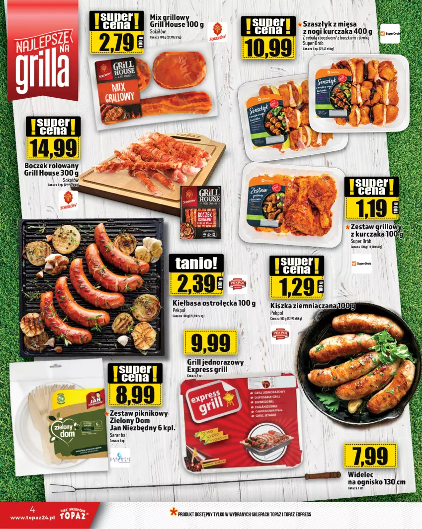 Gazetka promocyjna Topaz - Gazetka - ważna 16.05 do 22.05.2024 - strona 4 - produkty: Boczek, Drób, Grill, Jan Niezbędny, Kurczak, Pekpol, Sok, Sokół, Sokołów, Top