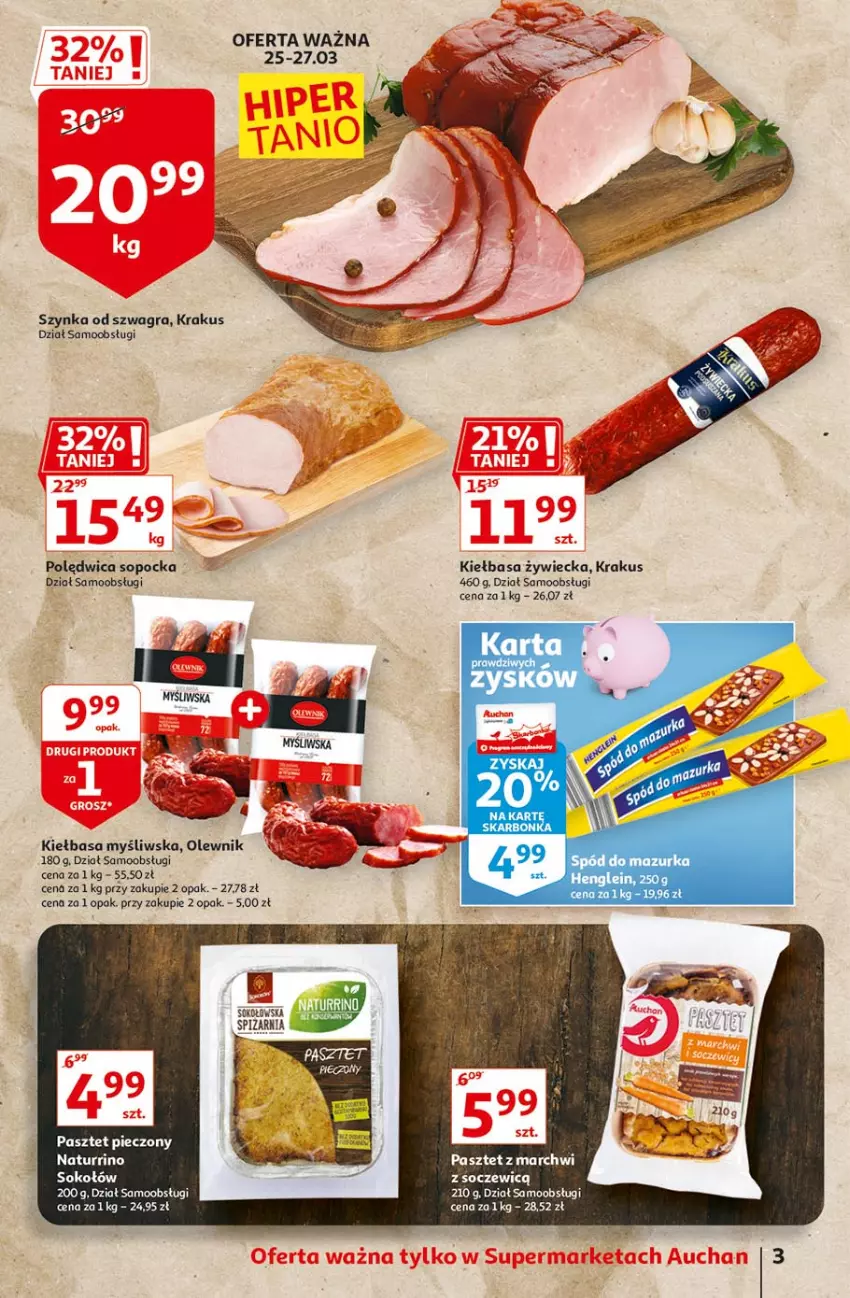 Gazetka promocyjna Auchan - Święta tuż tuż Supermarkety - ważna 25.03 do 03.04.2021 - strona 4 - produkty: Gra, Kiełbasa, Krakus, Olewnik, Polędwica, Sok, Sokołów, Szynka