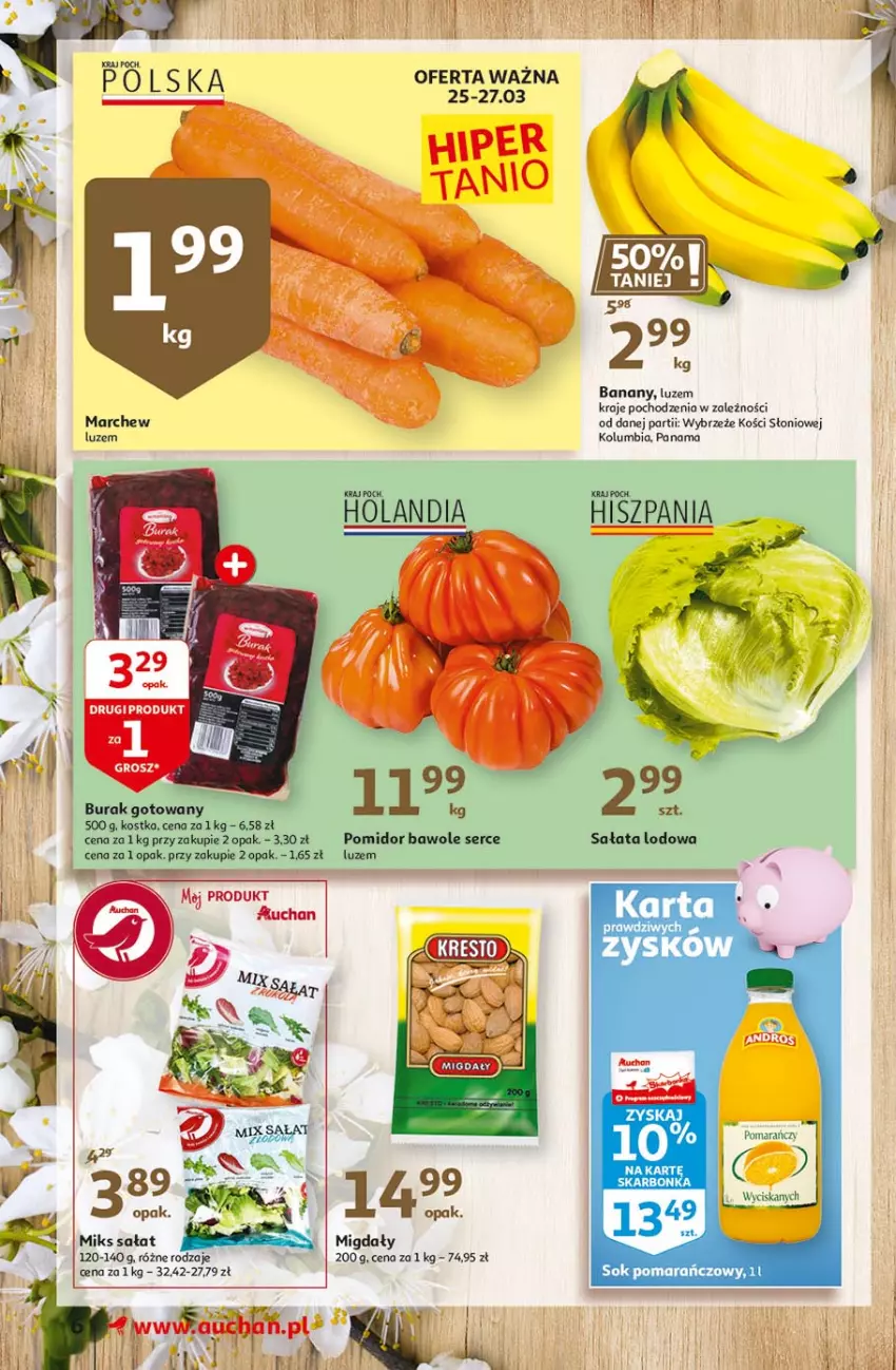 Gazetka promocyjna Auchan - Święta tuż tuż Supermarkety - ważna 25.03 do 03.04.2021 - strona 7 - produkty: Banany, Migdały, Sałat, Sałata lodowa, Ser, Sok, Sok pomarańczowy