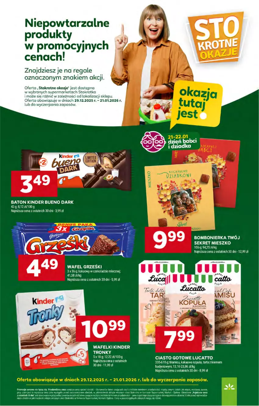 Gazetka promocyjna Stokrotka - Supermarket - ważna 15.01 do 21.01.2026 - strona 27 - produkty: Baton, Grześki, Kakao, Kinder, Kinder Bueno, Kret, Tarta