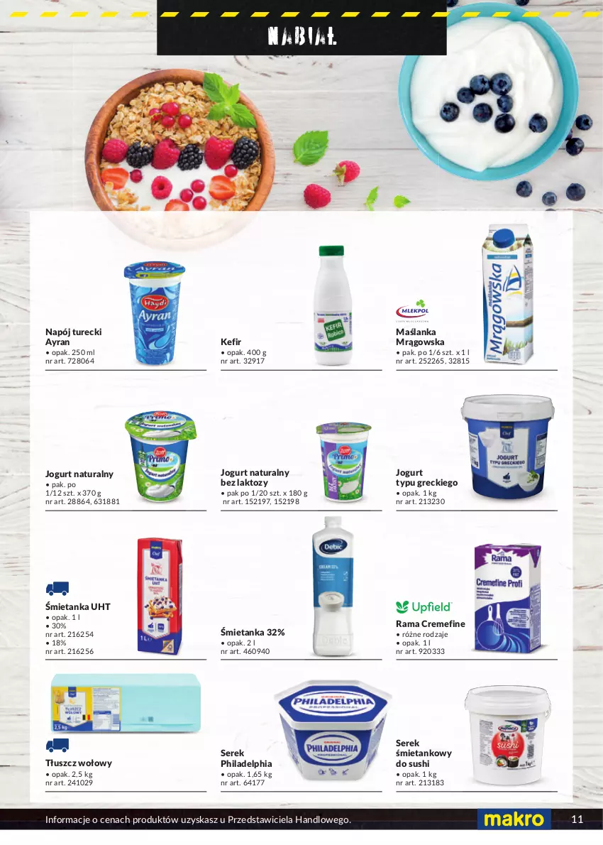 Gazetka promocyjna Makro - [Oferta specjalna] Street food - ważna 19.04 do 31.08.2022 - strona 11 - produkty: Jogurt, Jogurt naturalny, Kefir, Maślanka, Napój, Philadelphia, Rama, Ser, Serek, Sushi, Tłuszcz wołowy