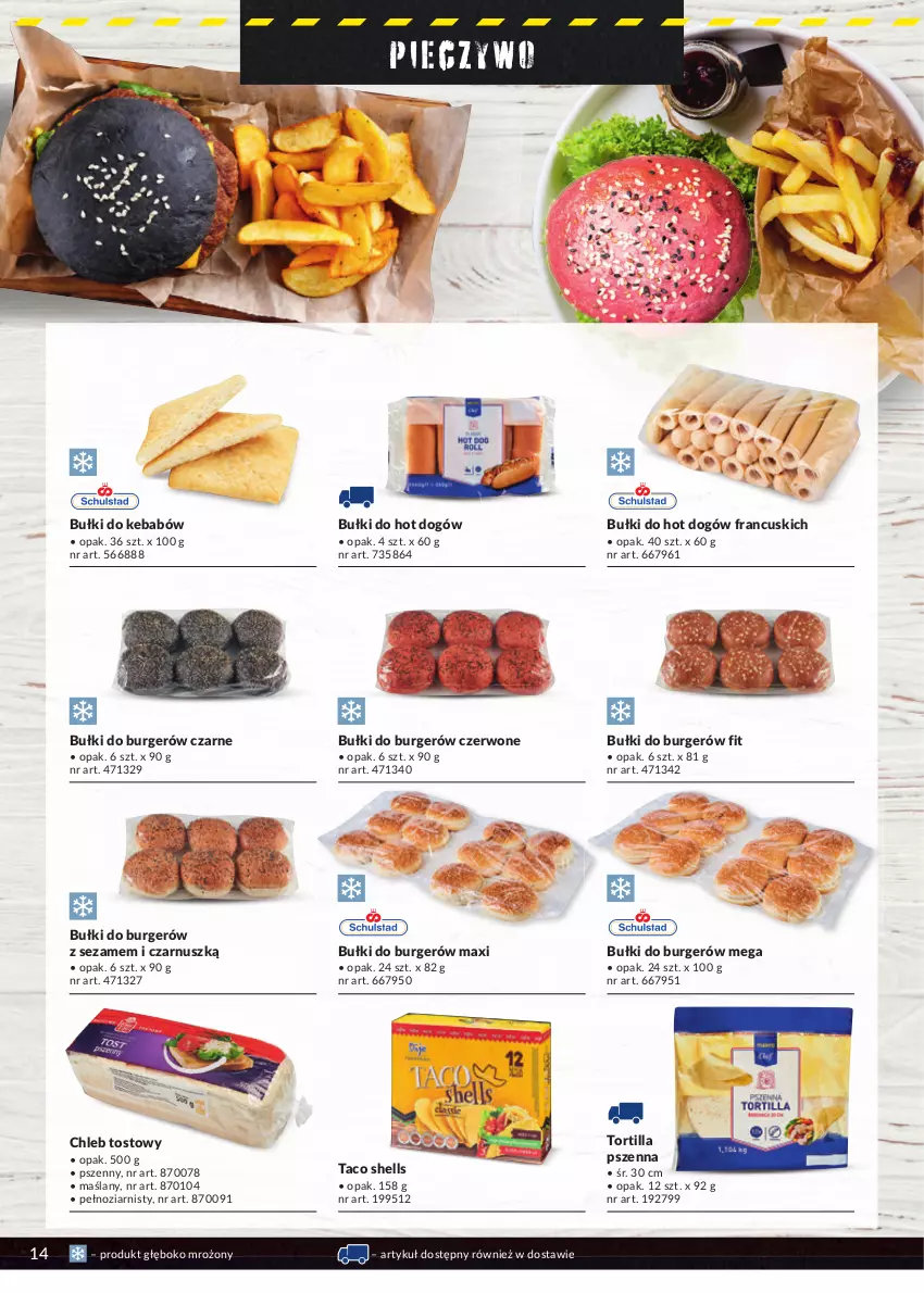 Gazetka promocyjna Makro - [Oferta specjalna] Street food - ważna 19.04 do 31.08.2022 - strona 14 - produkty: Bułki do hot dogów, Burger, Chleb, Chleb tostowy, Hot dog, Kebab, Piec, Pieczywo, Sezam, Tortilla