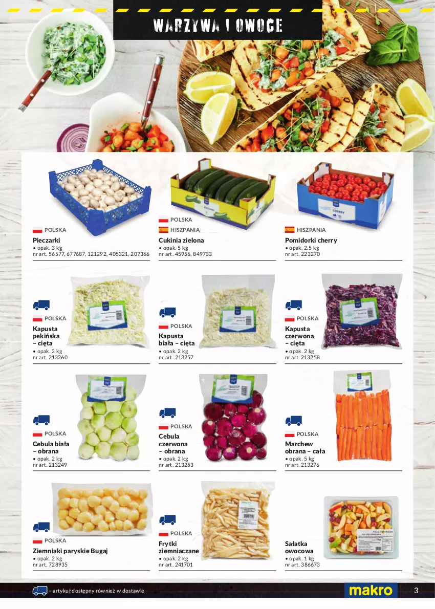 Gazetka promocyjna Makro - [Oferta specjalna] Street food - ważna 19.04 do 31.08.2022 - strona 3 - produkty: Cebula, Cebula biała, Cebula czerwona, Frytki, Owoce, Piec, Pomidorki, Sałat, Sałatka, Warzywa, Warzywa i owoce, Ziemniaki