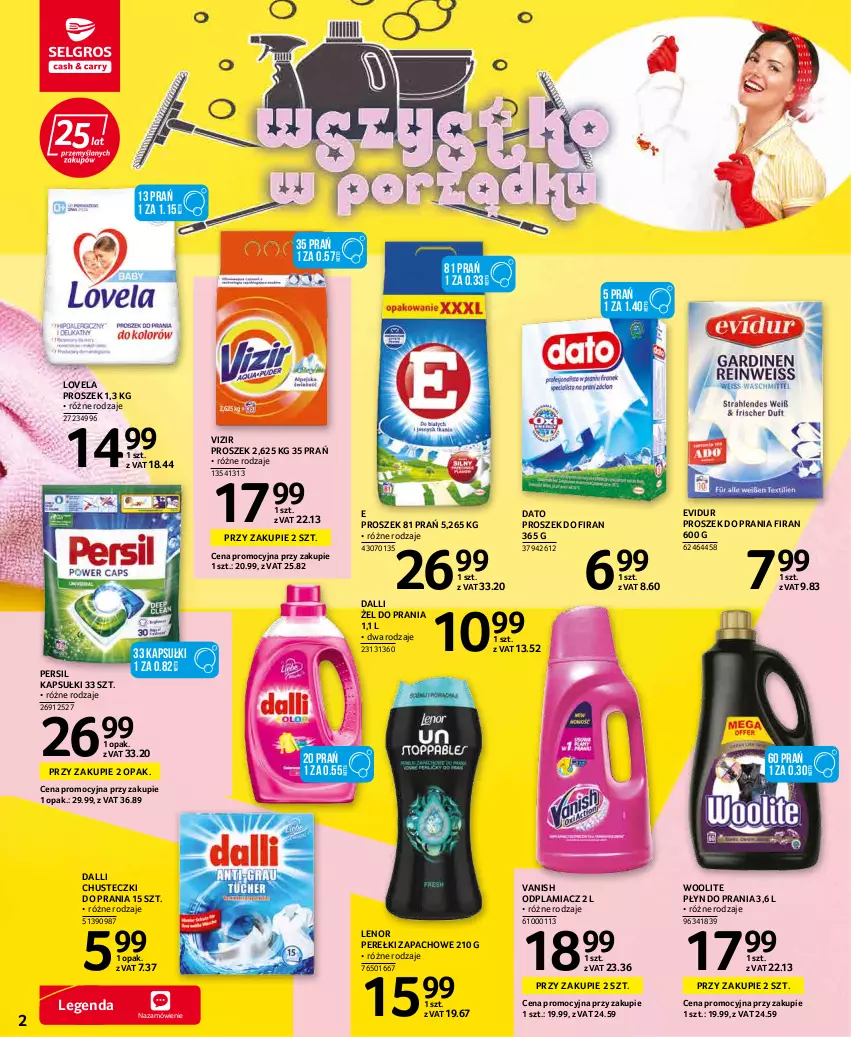 Gazetka promocyjna Selgros - Katalog Sprzątanie - ważna 03.03 do 16.03.2022 - strona 2 - produkty: Chusteczki, Chusteczki do prania, Lenor, Lovela, Odplamiacz, Perełki zapachowe, Persil, Płyn do prania, Proszek do prania, Vanish, Vizir, Woolite