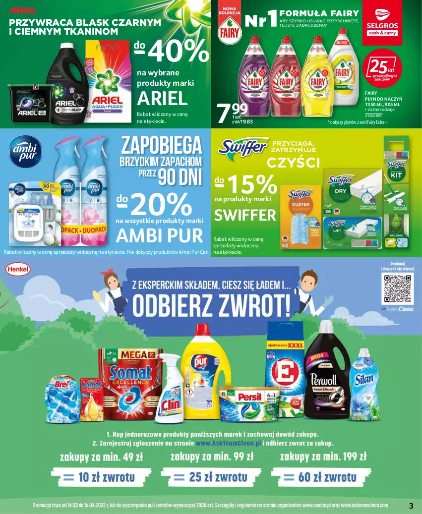 Gazetka promocyjna Selgros - Katalog Sprzątanie - ważna 03.03 do 16.03.2022 - strona 3 - produkty: Ambi Pur, Ariel, Fa, Fairy, Pur, Ser