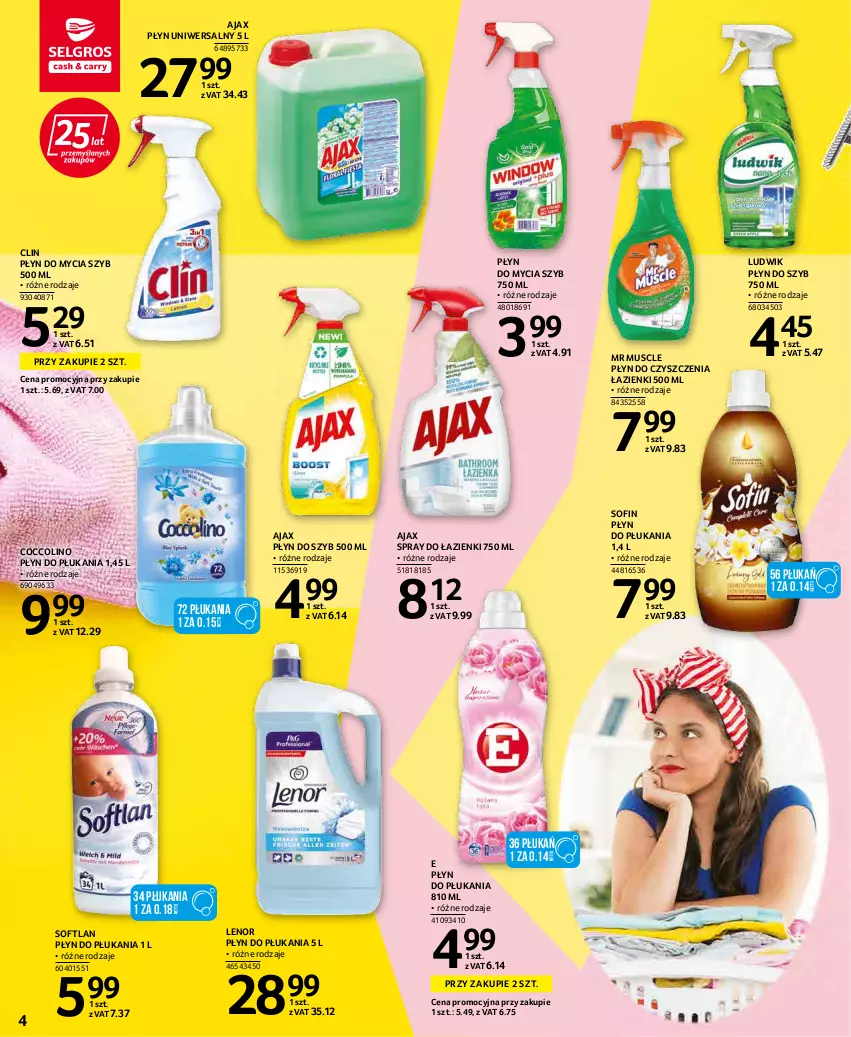 Gazetka promocyjna Selgros - Katalog Sprzątanie - ważna 03.03 do 16.03.2022 - strona 4 - produkty: Ajax, Clin, Coccolino, Lenor, Ludwik, Mus, Płyn do mycia, Płyn do płukania, Płyn do szyb