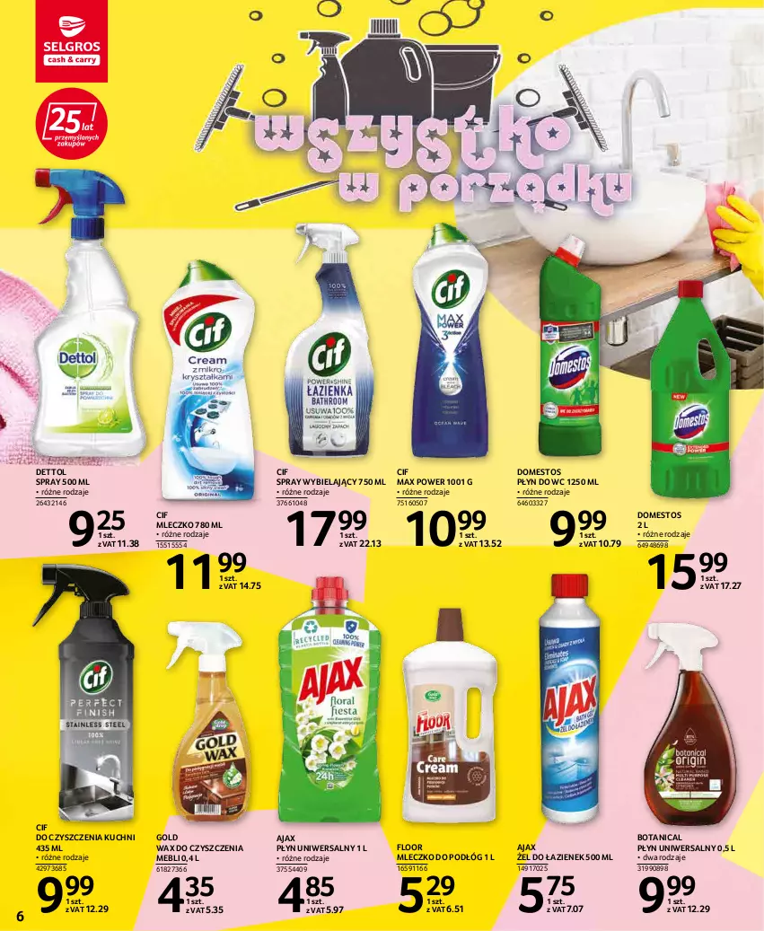 Gazetka promocyjna Selgros - Katalog Sprzątanie - ważna 03.03 do 16.03.2022 - strona 6 - produkty: Ajax, Cif, Dettol, Domestos, Mleczko, Płyn do wc