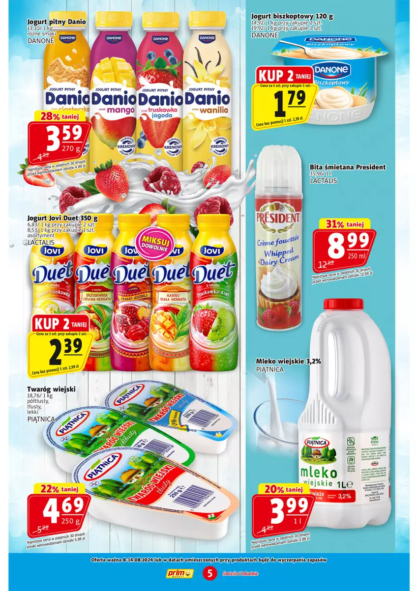 Gazetka promocyjna Prim Market - ważna 08.08 do 14.08.2024 - strona 5 - produkty: Danio, Danone, Herbata, Jogurt, Jogurt pitny, Mango, Mleko, Piątnica, Twaróg