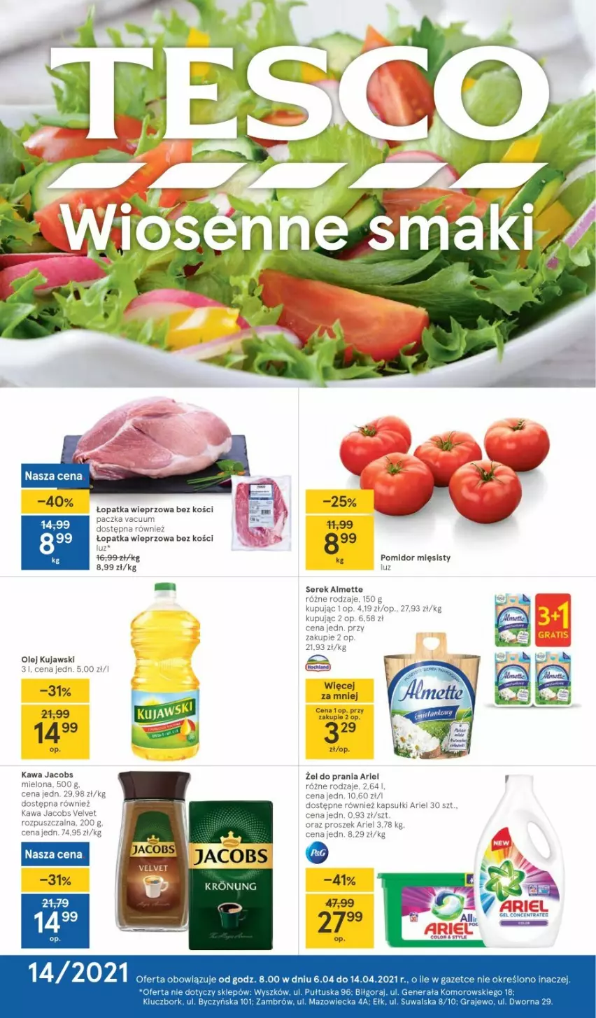 Gazetka promocyjna Tesco - Tesco gazetka - przyszły tydzień - ważna 06.04 do 14.04.2021 - strona 1 - produkty: Almette, Ariel, Jacobs, Kawa, Kujawski, Olej, Ser, Serek, Velvet