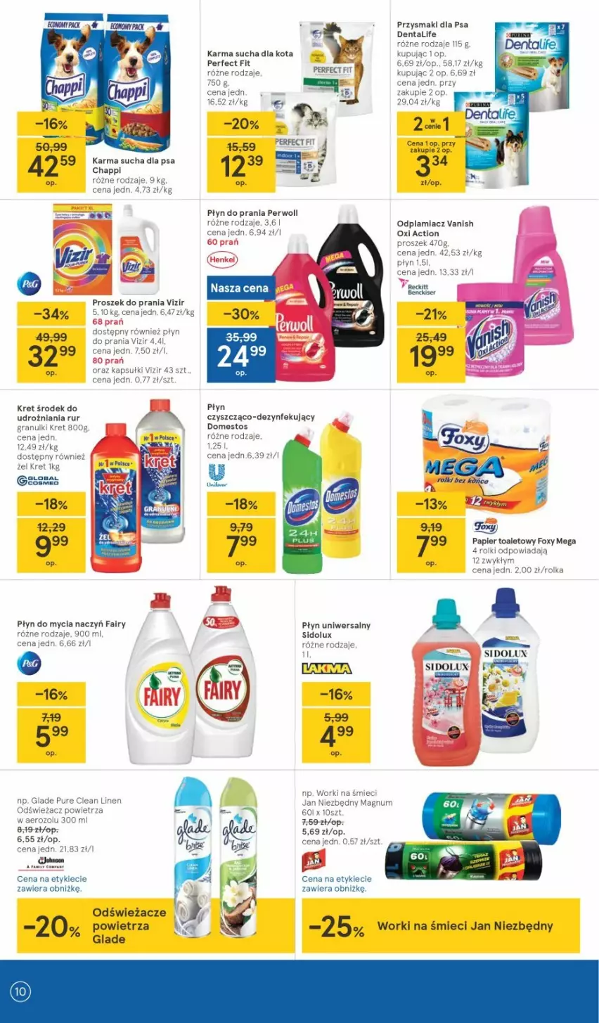 Gazetka promocyjna Tesco - Tesco gazetka - przyszły tydzień - ważna 06.04 do 14.04.2021 - strona 10 - produkty: Chappi, Do mycia naczyń, Domestos, Fa, Fairy, Foxy, Gala, Gra, Jan Niezbędny, Kret, Odświeżacz powietrza, Papier, Papier toaletowy, Płyn do mycia, Płyn do mycia naczyń, Płyn do prania, Proszek do prania, Przysmaki, Pur, Rolki, Vizir, Worki na śmiec, Worki na śmieci