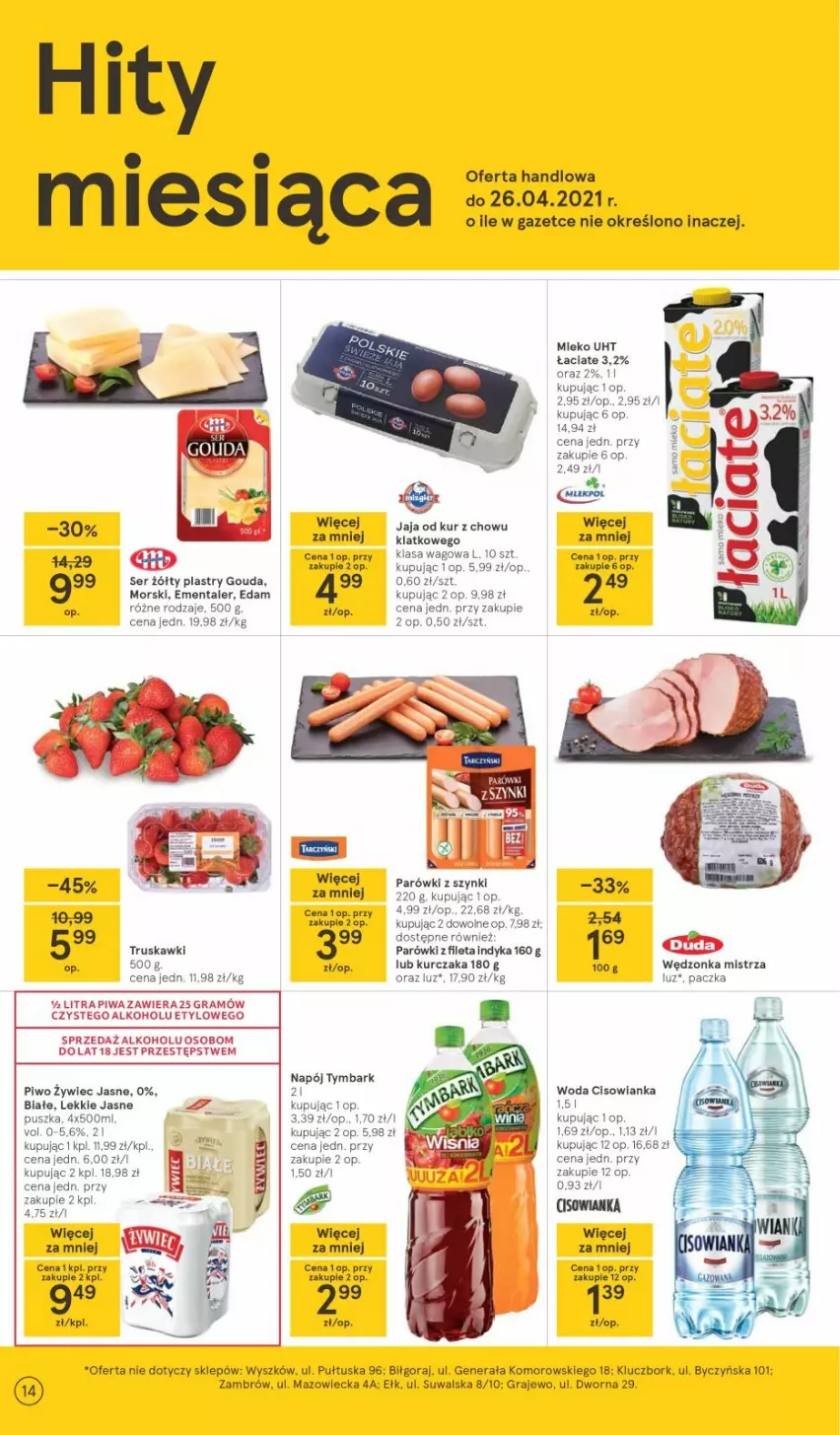 Gazetka promocyjna Tesco - Tesco gazetka - przyszły tydzień - ważna 06.04 do 14.04.2021 - strona 14 - produkty: Edam, Ementaler, Gouda, Gra, Kurczak, Mleko, Napój, Parówki, Parówki z szynki, Piwa, Piwo, Ser, Tymbark, Woda