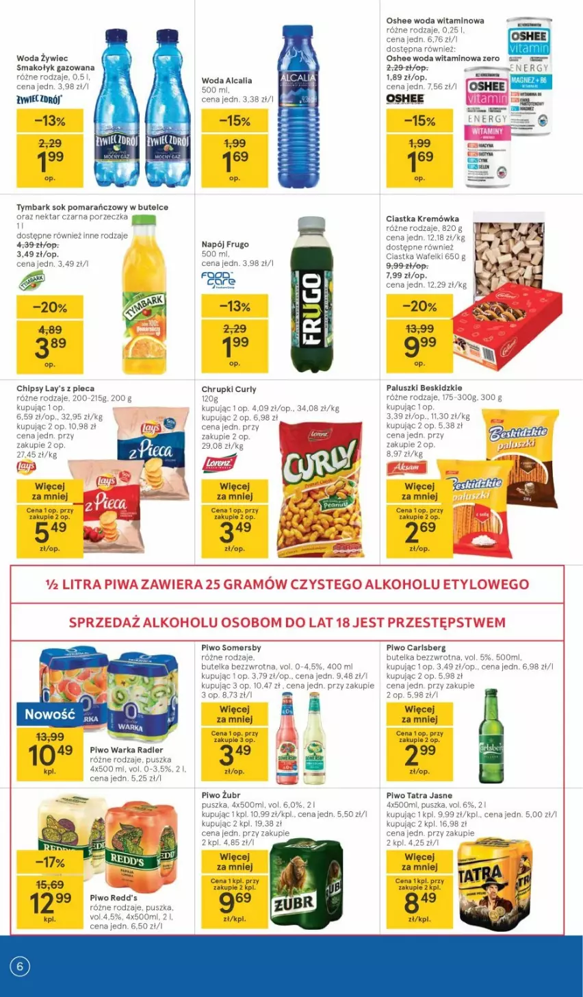 Gazetka promocyjna Tesco - Tesco gazetka - przyszły tydzień - ważna 06.04 do 14.04.2021 - strona 6 - produkty: Beskidzki, Carlsberg, Chipsy, Chrupki, Ciastka, Gra, Kremówka, Napój, Nektar, Oshee, Piec, Piwa, Piwo, Por, Redd's, Sok, Sok pomarańczowy, Somersby, Tatra, Tymbark, Woda