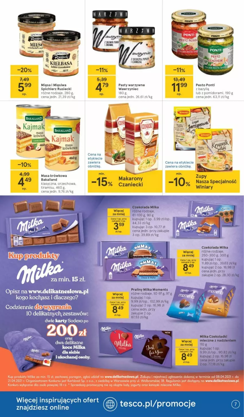 Gazetka promocyjna Tesco - Tesco gazetka - przyszły tydzień - ważna 06.04 do 14.04.2021 - strona 7 - produkty: Czekolada, Miecz, Milka, Pesto, Ponti, Por